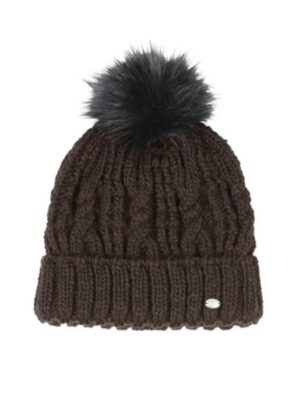 Pikeur Mütze mit Kunstfell-Bommel dark coffee
