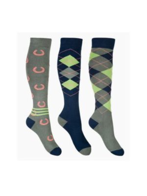 HKM Reitsocken Cardiff 3er Set navy/olivgrün