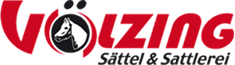 Logo von Völzing, einem Unternehmen für Sättel und Sattlereibedarf, mit stilisiertem Pferdekopf.